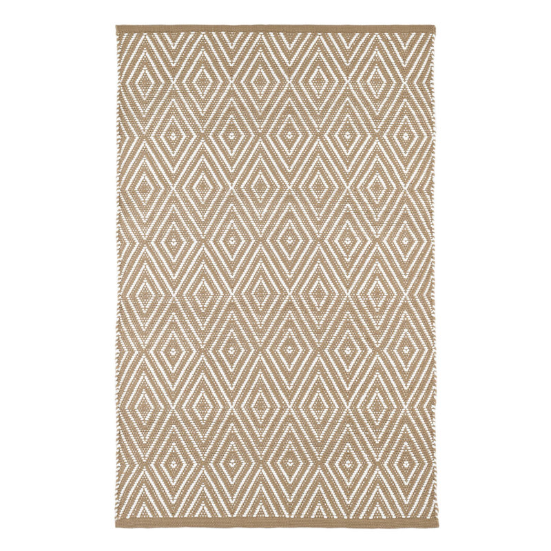 Diamond Handwoven Indoor/Outdoor Rug, Rectangle 5' x 8', Khaki/White