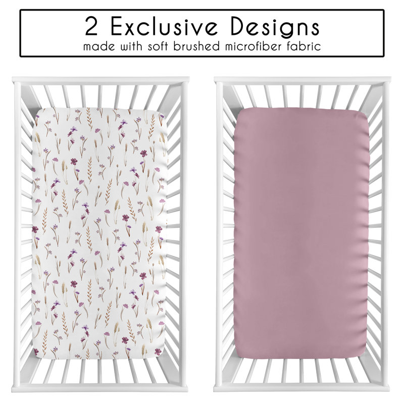 Watercolor Floral Garden Purple Crib Fitted Sheets 2 Pack
