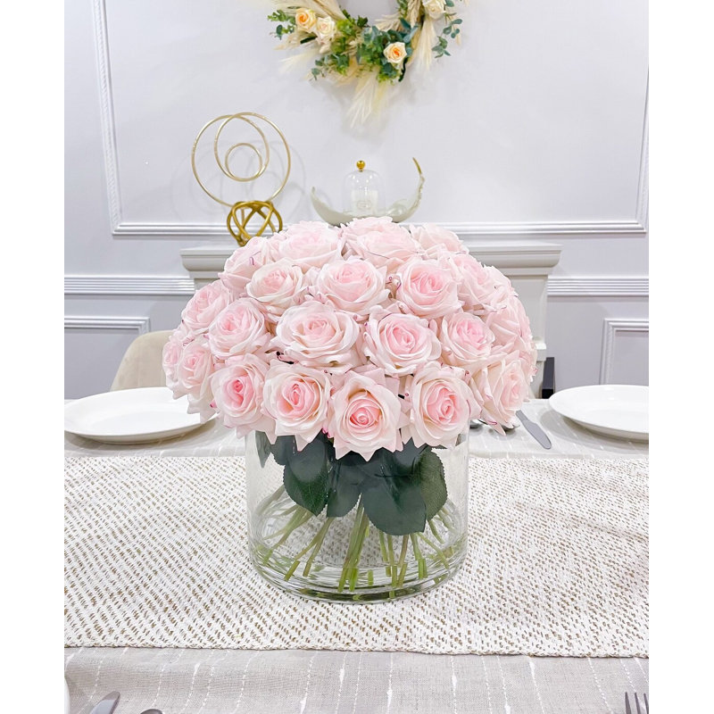 Arrangement de rose rosé Real Touch - fleurs artificielles de campagne française pour la décoration intérieure
