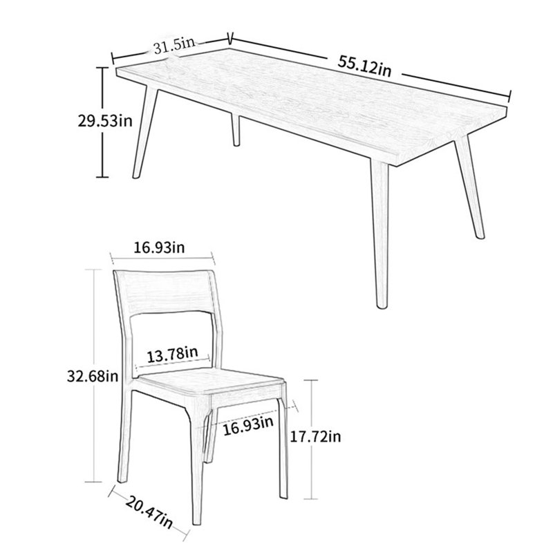 Ensemble de salle à manger rectangulaire, H 29,53 po x L 55,12 po x l 27,56 po
