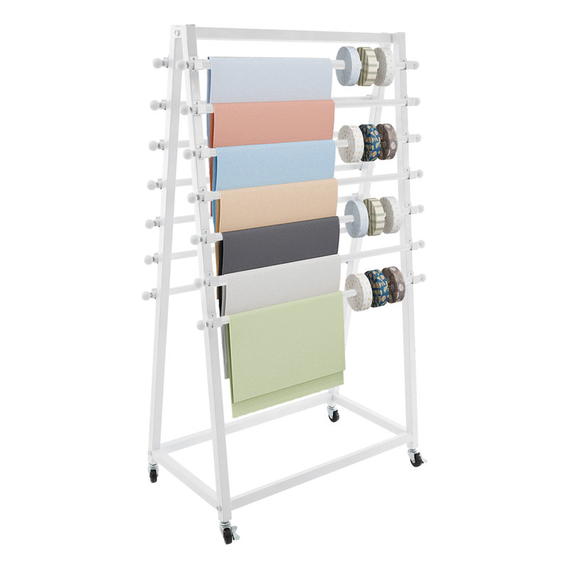 15-Tier Floorstanding Double-Sided Scarf Rack Organizer With 4 Wheels, White