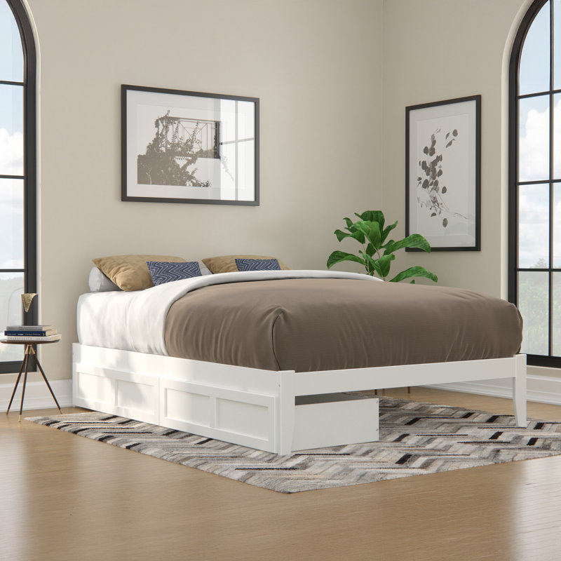 Lit plateforme avec rangement Aayanna, Blanc, Grand