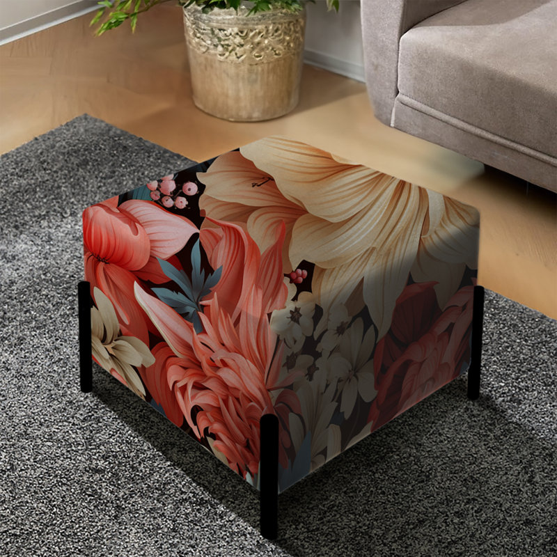 Pink Boho Floral Harmony - Floral Square Ottoman