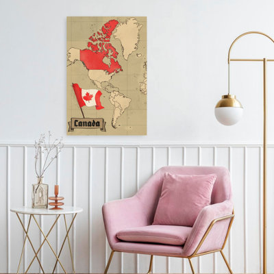 Vintage Canada Map And Flag Vintage Maple Wall Art