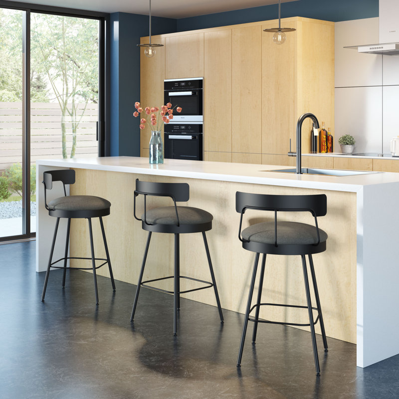 Tabouret de bar et de comptoir pivotant Walley, Noir, Polyuréthane - Gris foncé