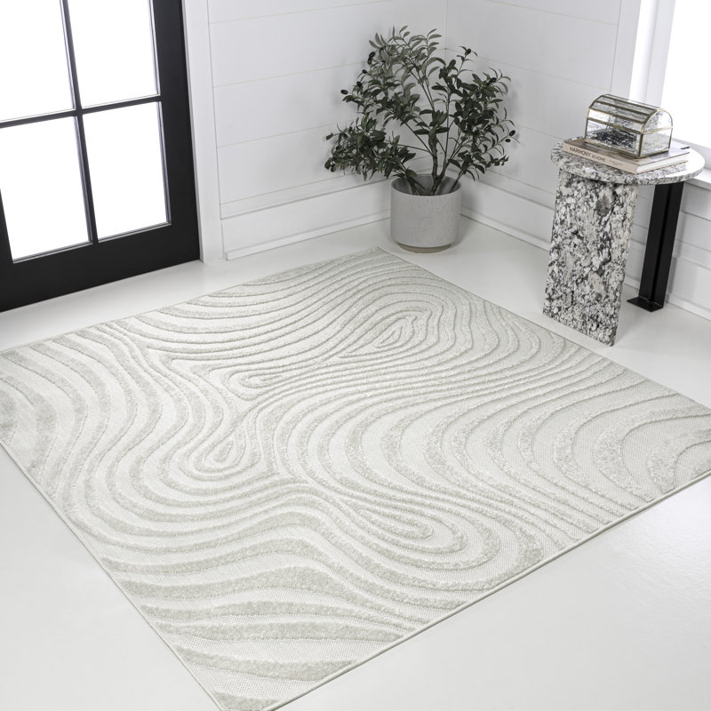 Tapis rayé crème / ivoire Maribo, Carré 9 pi