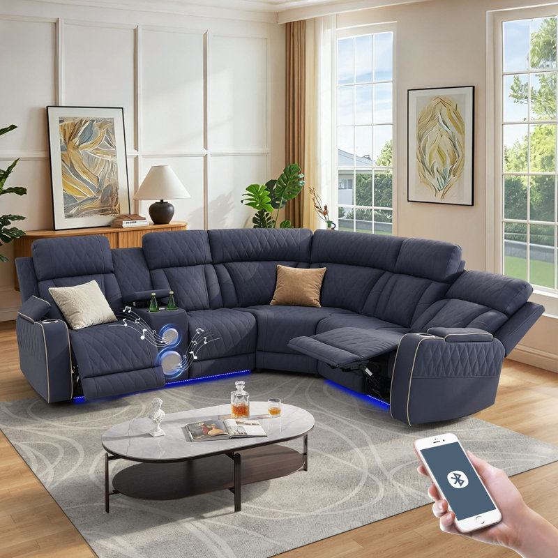 Ensemble de 3 fauteuils inclinables électriques 3 pièces avec haut-parleurs Bluetooth et panneau de commande multifonctionnel