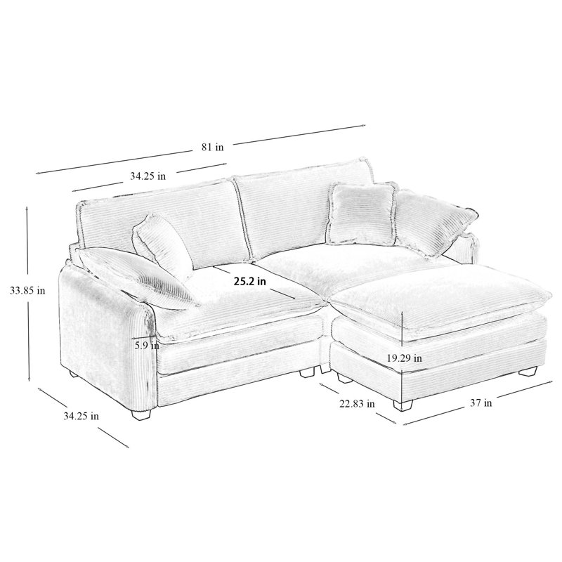 Upholstered Sectional Sofa, Green Chenille, 33.85" H x 81" W x 34.25" D