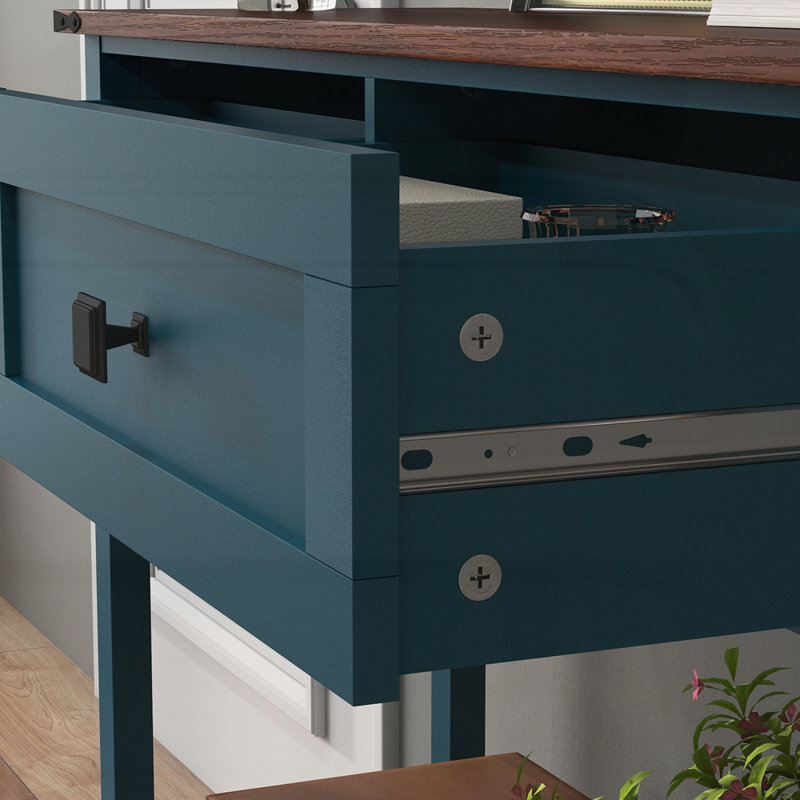Console d'entrée à deux tons avec rangement caché, détails métalliques et utilisation polyvalente pour les intérieurs modernes