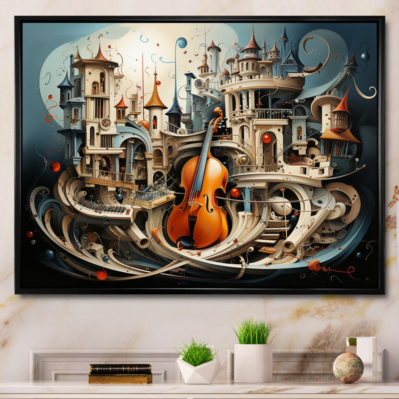 Musique surréelle et surréelle, H 24 po x l 32 po x P 1 po, Cadre flottant noir