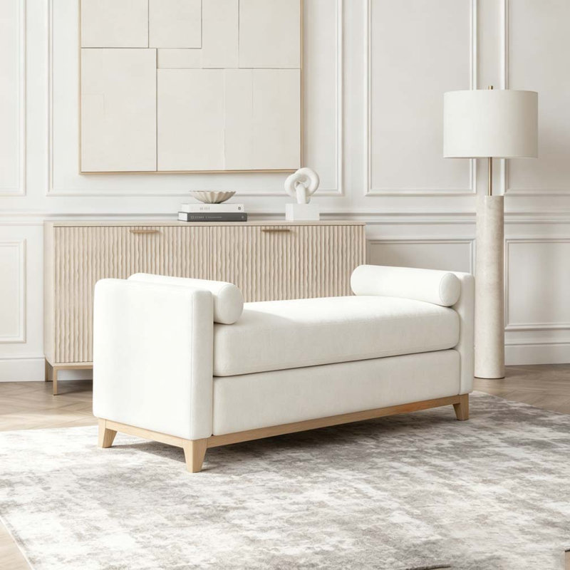 Banc rembourré en bois massif, 66.34 inch, Beige+Natural