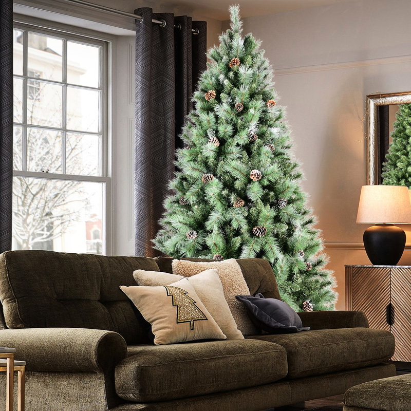 Arbre de Noël 84 pouces avec 82 branches de pin, 1348 branches, structure à charnières simple, support en métal pour décoration festive de 7 pi avec branches à installation rapide, support stable