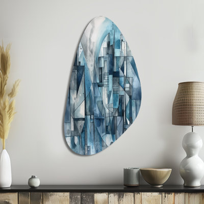 Blue Abstracted Harmonies Of Shape III - Geometric Asymmetrical Metal Wall Decor, Blue Unique Shape Metal Art Print