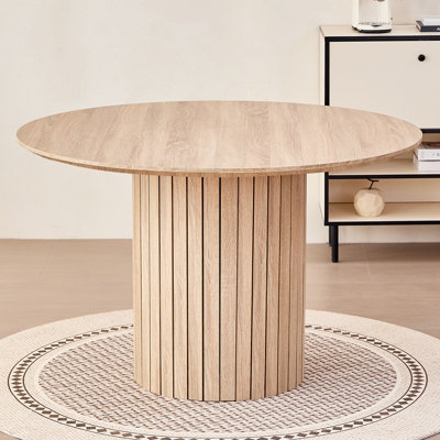 47” Round Dining Table for 4, Wood Farmhouse Kitchen Table For Living Room, Dinner, Chamfered Edge 1.2" Thickness Tabletop