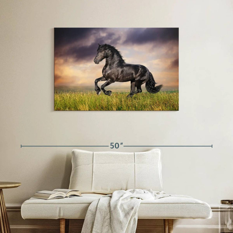 Cheval frison galopant Brampt, H 26 po x l 39 po