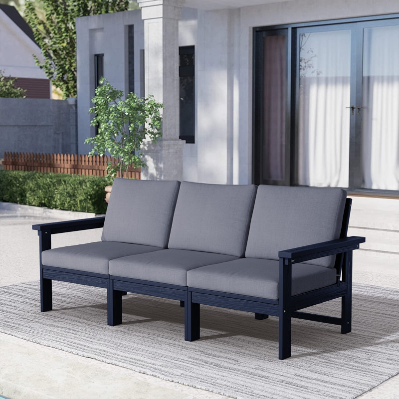 Reata HDPE 2 Piece Sofa Seating Group with Cushions, Gray, Blue