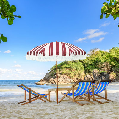 Parasol de terrasse de 6,5 pi avec frange, parasol de plage anti-UV inclinable et réglable en hauteur, avec sac de transport et piquet de sol, parasol d'extérieur pour piscine, jardin, cour
