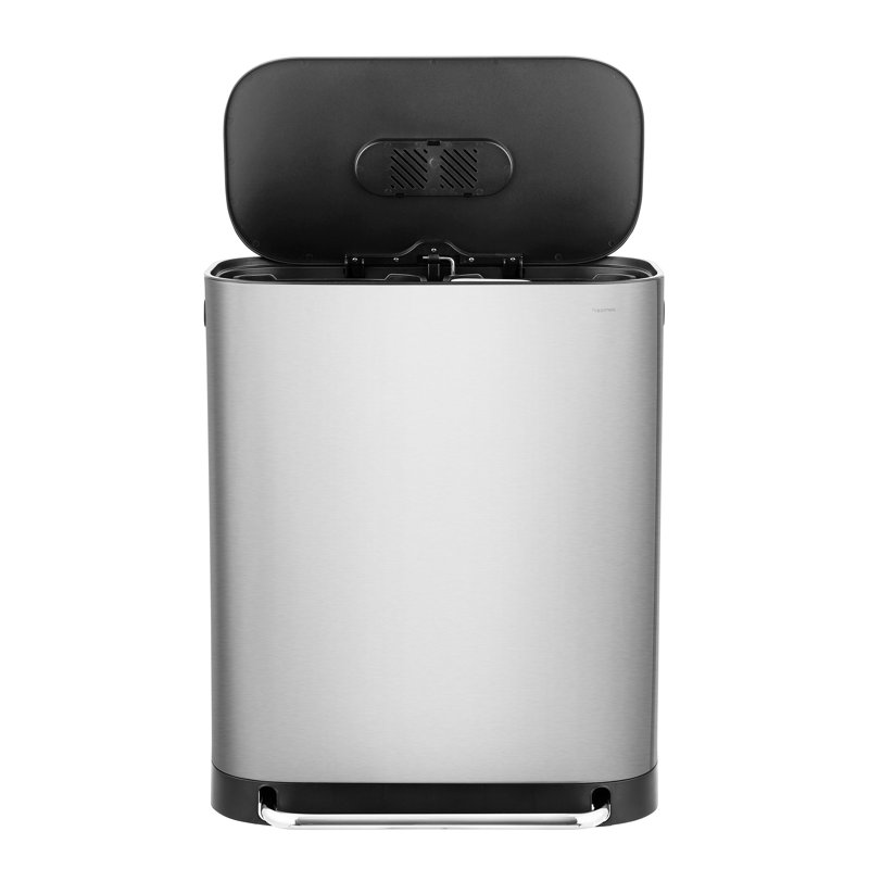 16-Gallon Stainless Steel Kitchen Trash Can with Pedal and Side Bin