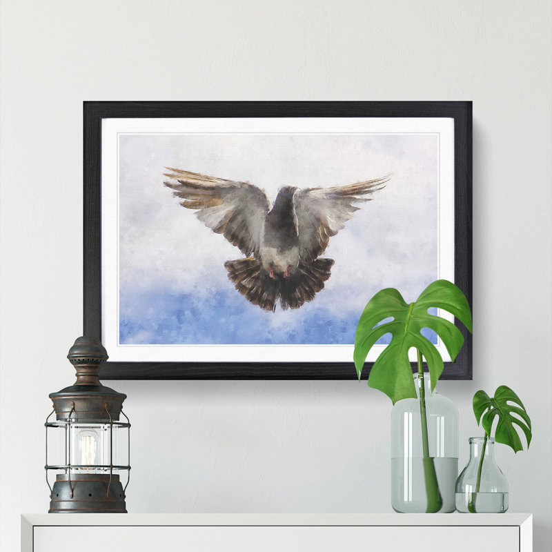 Flying Pigeon - Picture Frame Graphic Art Print, Black Framed, 45cm H x 63cm W x 2cm D