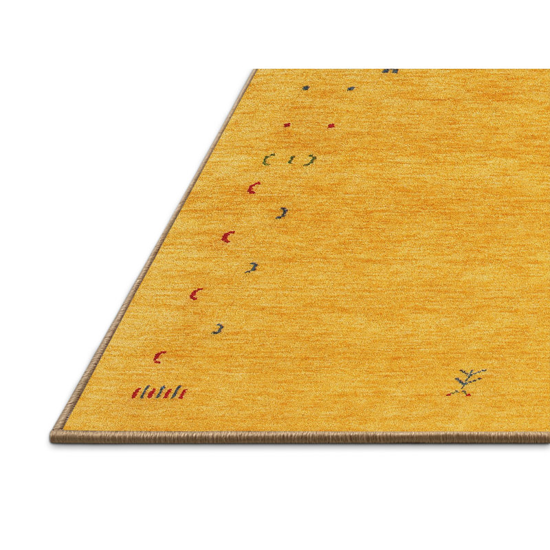 Tapis de zone jaune contemporaine, Rectangle 7 pi x 10 pi