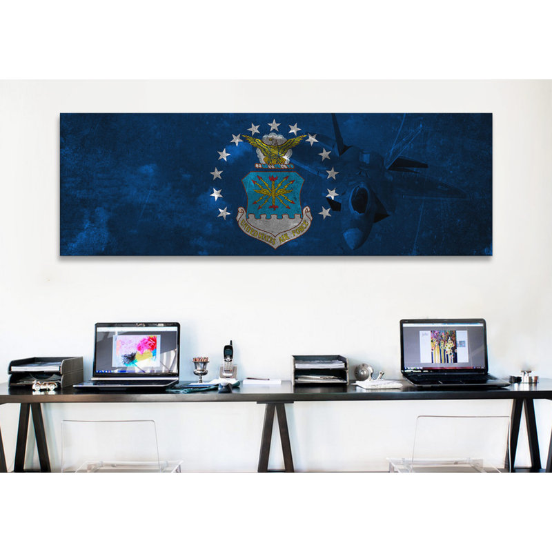 " U.S. Air Force Flag (F-22 Raptor Background) II " by ICanvas, 16" H x 48" W x 1.5" D