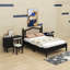 Ensemble de chambre à coucher 3 pièces avec cadre de lit en bois pleine grandeur, 1 table de chevet rétro et 1 coiffeuse de maquillage avec tabouret-1468442250