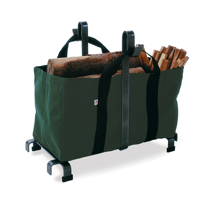 Handcrafted Fireplace Log Rack with Carrier Bag