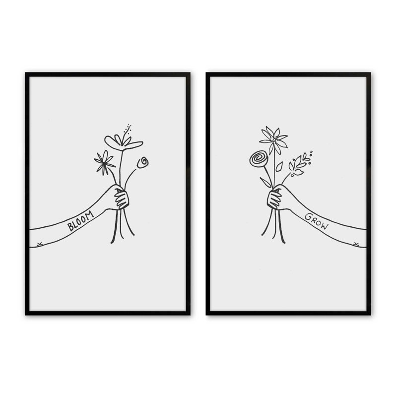 Ensemble de 2 impressions «Grow with love», 30" x 20", Impression encadrée, Noir satiné