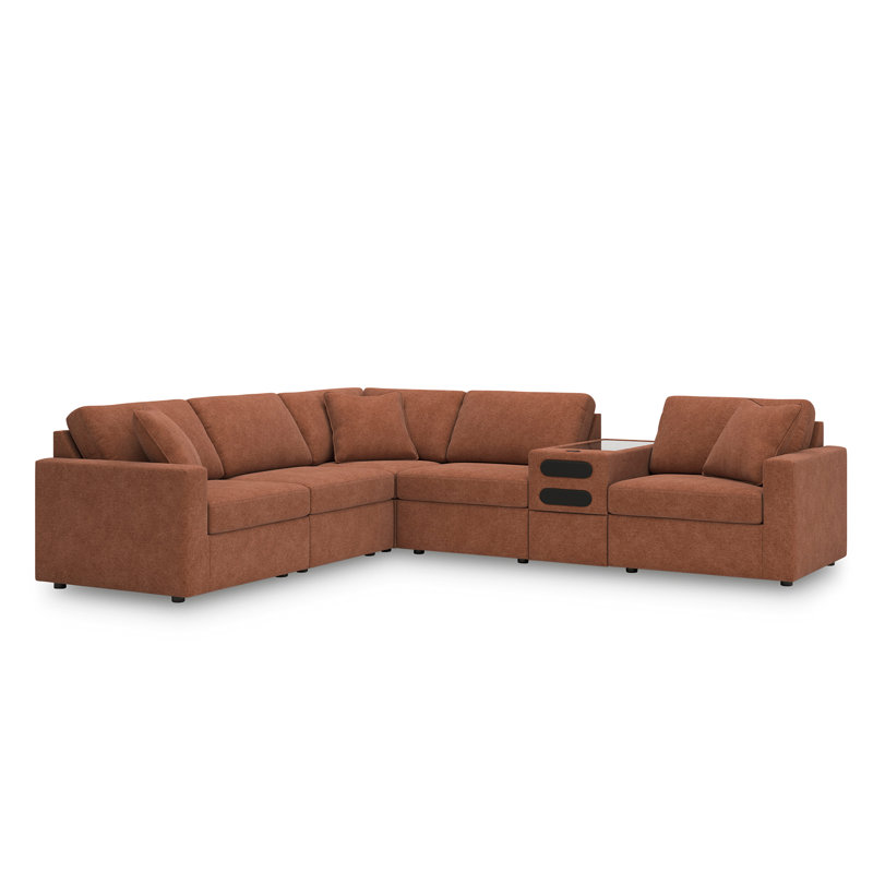 Canapé modulaire 6 pièces avec console audio Braintree, Polyester brun
