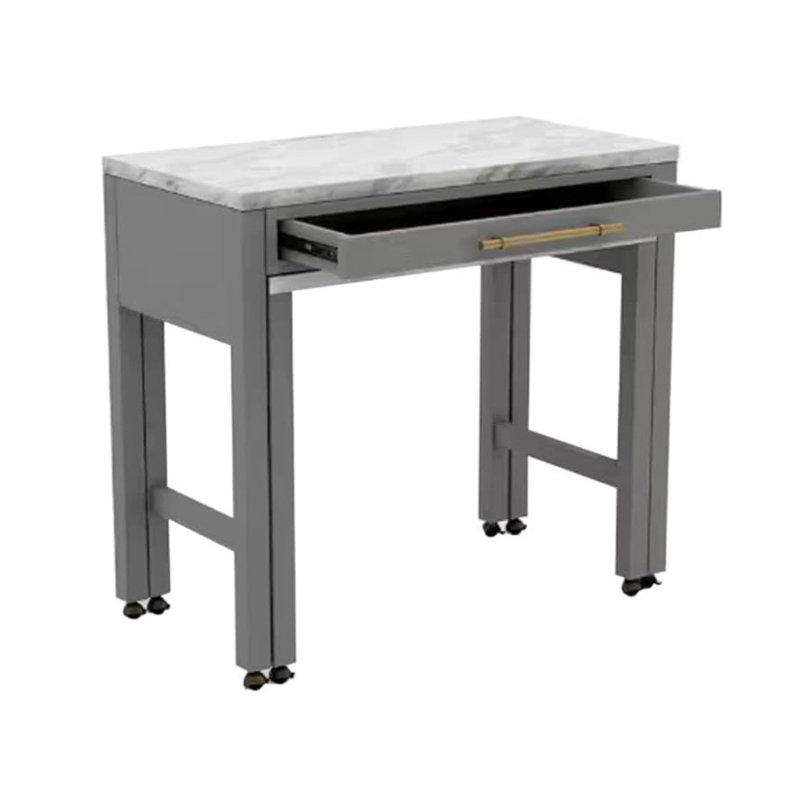 1-Drawer Wood Light Grey Nested Counter Height Dining Table with Wheels, 3