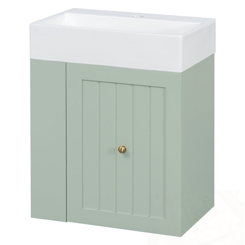 Meuble-lavabo mural avec lavabo et tablette latérale, Vert