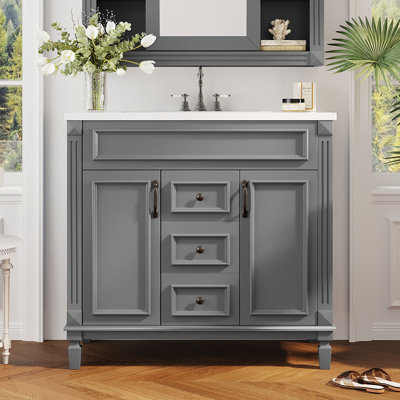Meuble-lavabo simple 35,9 po avec plateau en céramique Dezmand