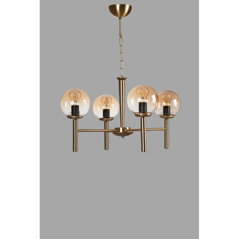 Lustre réglable élégant, finition miel et or, 29,5 po x 5,9 po | Corps en métal durable et capuchon en verre, plaque de base de 4,7 po x 2,8 po | 4 ampoules E27 de 40 W maximum (ampoule non incluse) | pour l'éclairage de la salle à manger et du vestibule