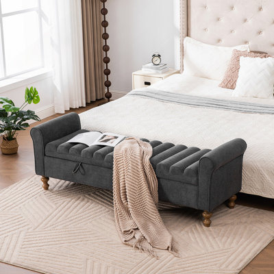65.55" Wide Modern Upholstered  Storage Bench , Napped fabric Bed End Foot Stool With Rolled Armrest, Bench Daybed With Rubberwood Legs For Living Room, Entryway, Dormitory, Bedroom,Charcoal