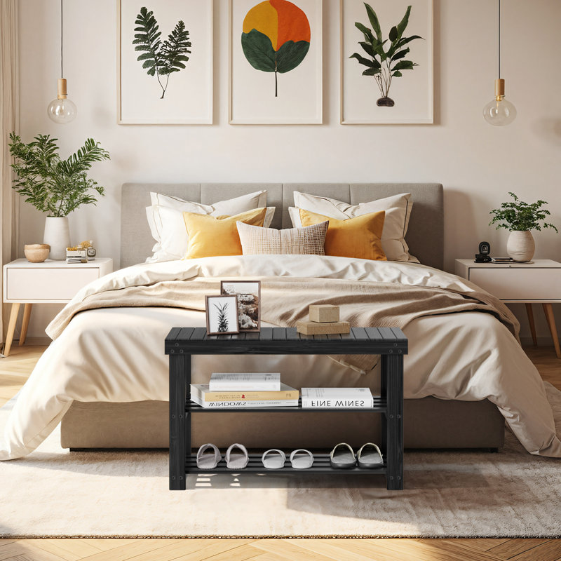 6 Pair Shoe Storage Bench, Black