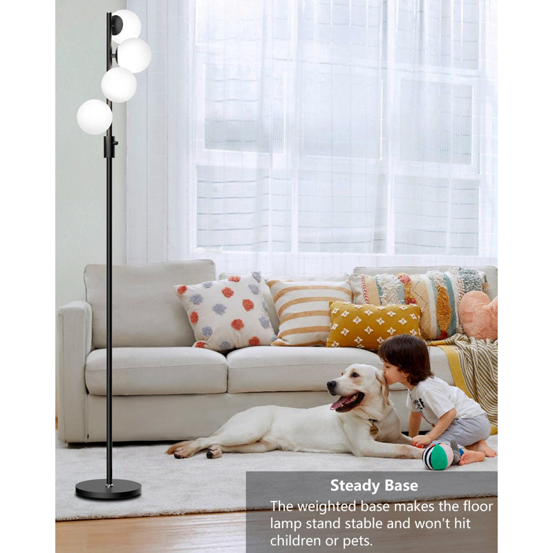  Lampe sur pied à intensité variable, lampes sur pied rétro noires avec ampoules G9 3000K, blanc doux et doux pour les yeux, lampe sur pied moderne de style Mid-Century pour le salon