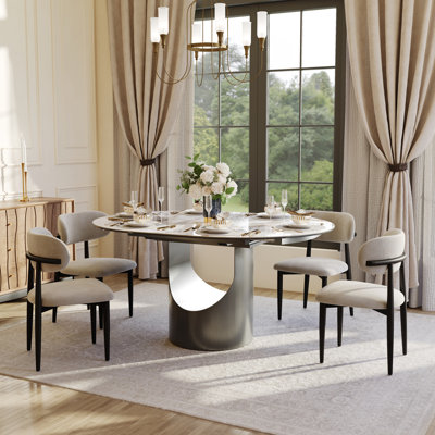 Table de salle à manger extensible moderne de 47 à 63 po pour 4-6 personnes, plateau en verre fritté et en verre Pandora, base en métal bronze, conception à rallonge papillon, surface ronde facile à nettoyer, table de cuisine compacte - Style centenaire