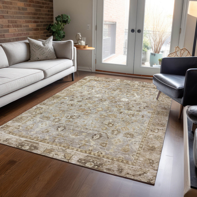 Tapis taupe Xhevrie intérieur / extérieur lavable à la machine, Rectangulaire 3 pi x 5 pi