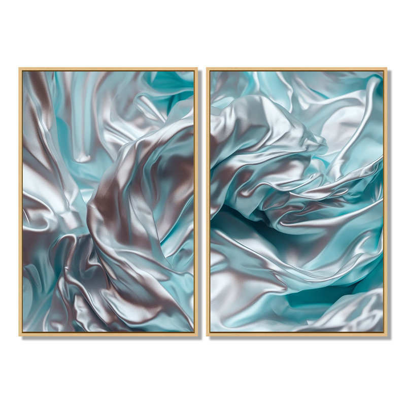 «Silver Blue Dancing Colors» - art mural moderne orange, Cream, 36" H x 48" W, Impression encadrée flottante