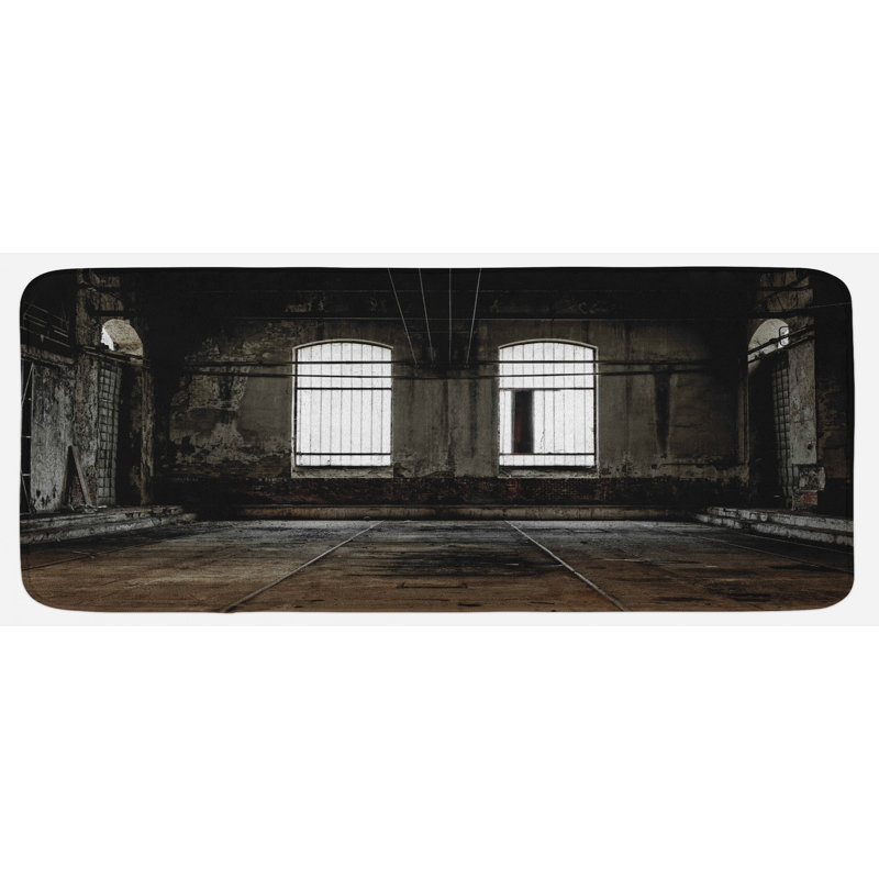 Tapis de cuisine brun foncé blanc grunge style rétro de style rétro et de fenêtres vieilli