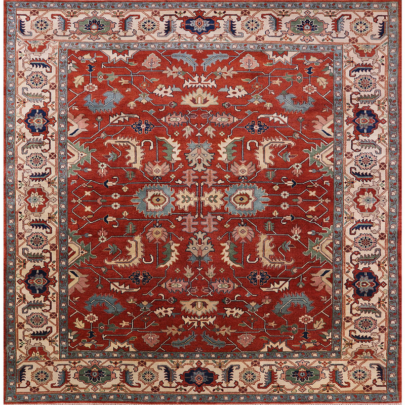 Tapis oriental orange / brun, Carré 3 pi