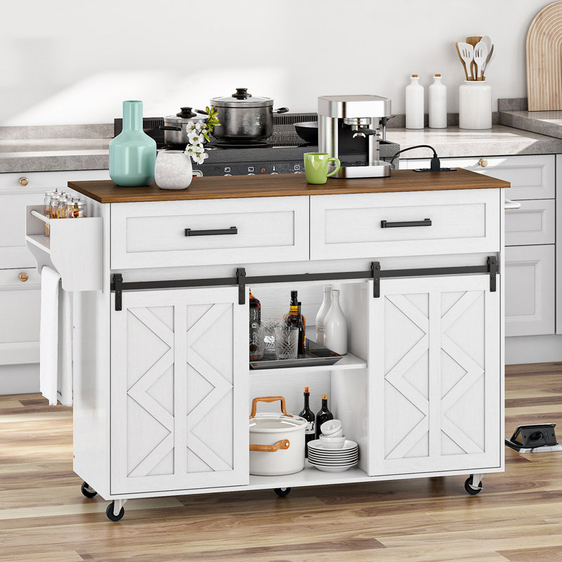 Îlot de cuisine avec station de charge, Blanc