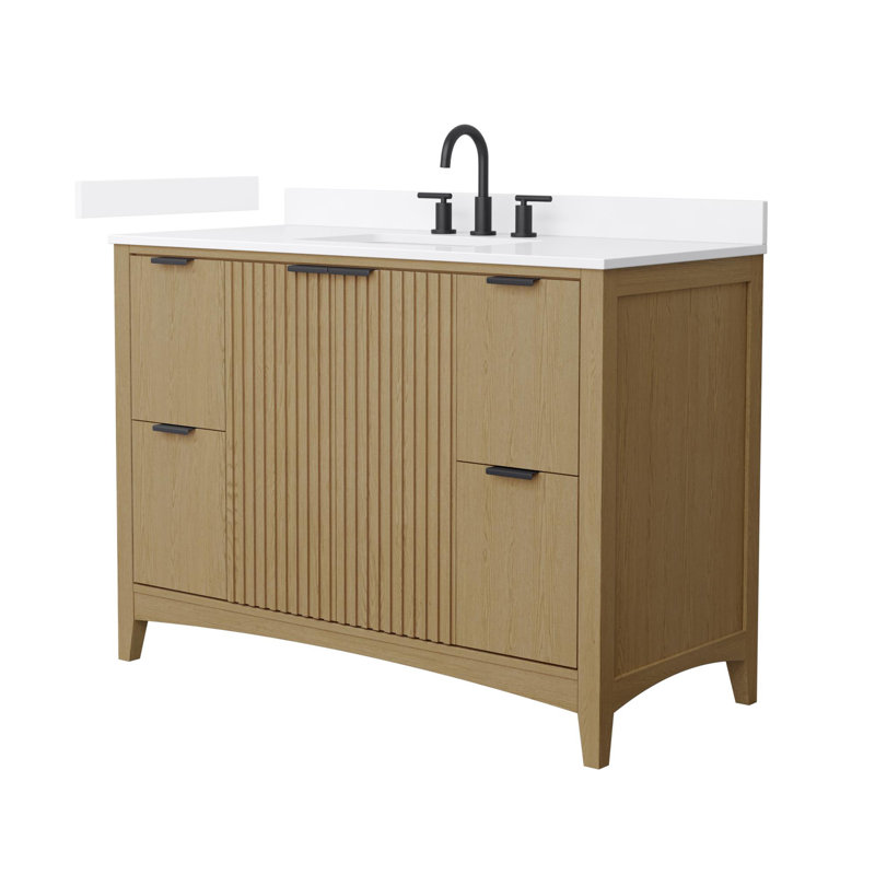 Single Vanity, Beige / Brushed Gold, 48", Giotto Quartz