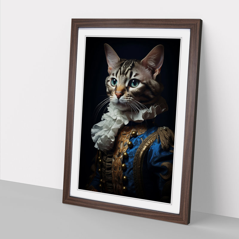 Bengal Cat Rococo Art - Framed Print, Walnut Framed, 64cm H x 46cm W x 2cm D