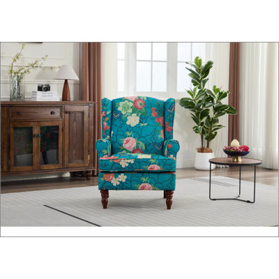Chaise d'appoint moderne avec pieds en bois rétro, fauteuil rembourré confortable, canapé simple à motif floral pour le salon et le bureau