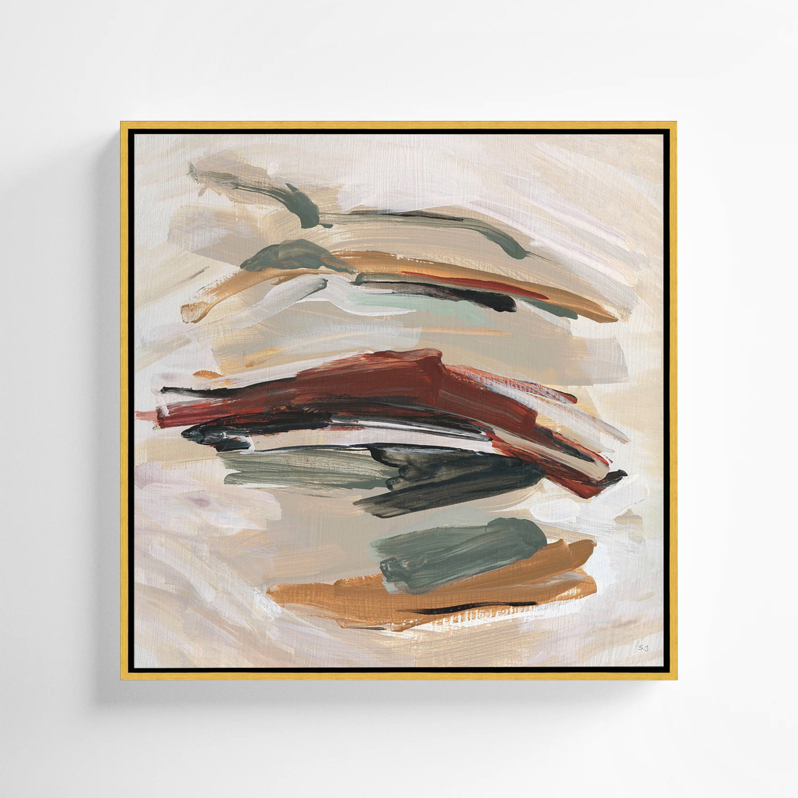 Spring Shadows by Susan Jill - Floater Frame Painting on Canvas, Gold , 31.5" H x 31.5" W 