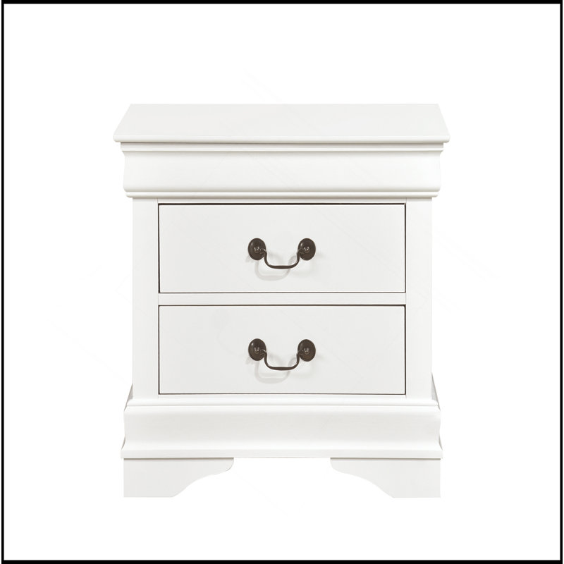 Table de chevet élégante avec 2 tiroirs, Blanc