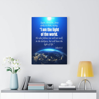 Faith Works John 8:12 Christian Wall Art Bible, impression de verset prêt à être accroché
