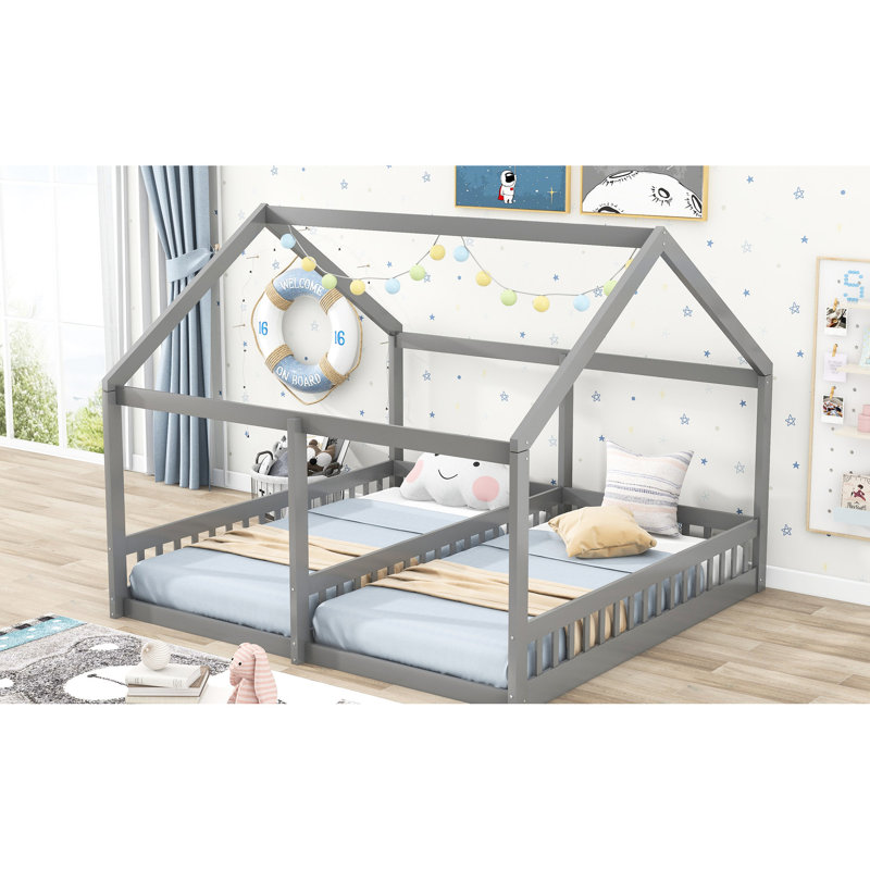 Lits plateforme simple pour lit simple, 2 en 1, gris, avec et matériaux stables gris - lits en bois de pin dur, Gris