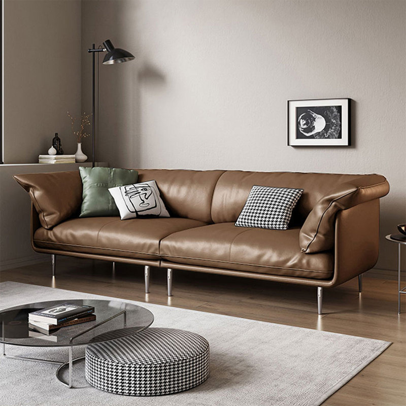 Canapé modulaire brun en cuir véritable, H 33,07 po x l 102,36 po x P 37,4 po, Brun